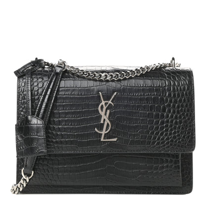 Saint Laurent Calfskin Crocodile Embossed Medium Monogram Sunset Black 1 of 10