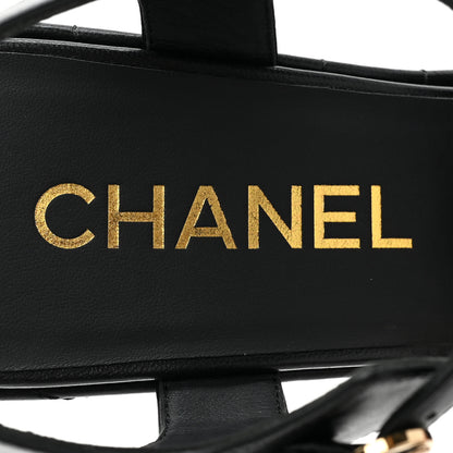 Chanel Lambskin Quilted Peep Toe Wedge Sandals 38.5 Black 7 of 9
