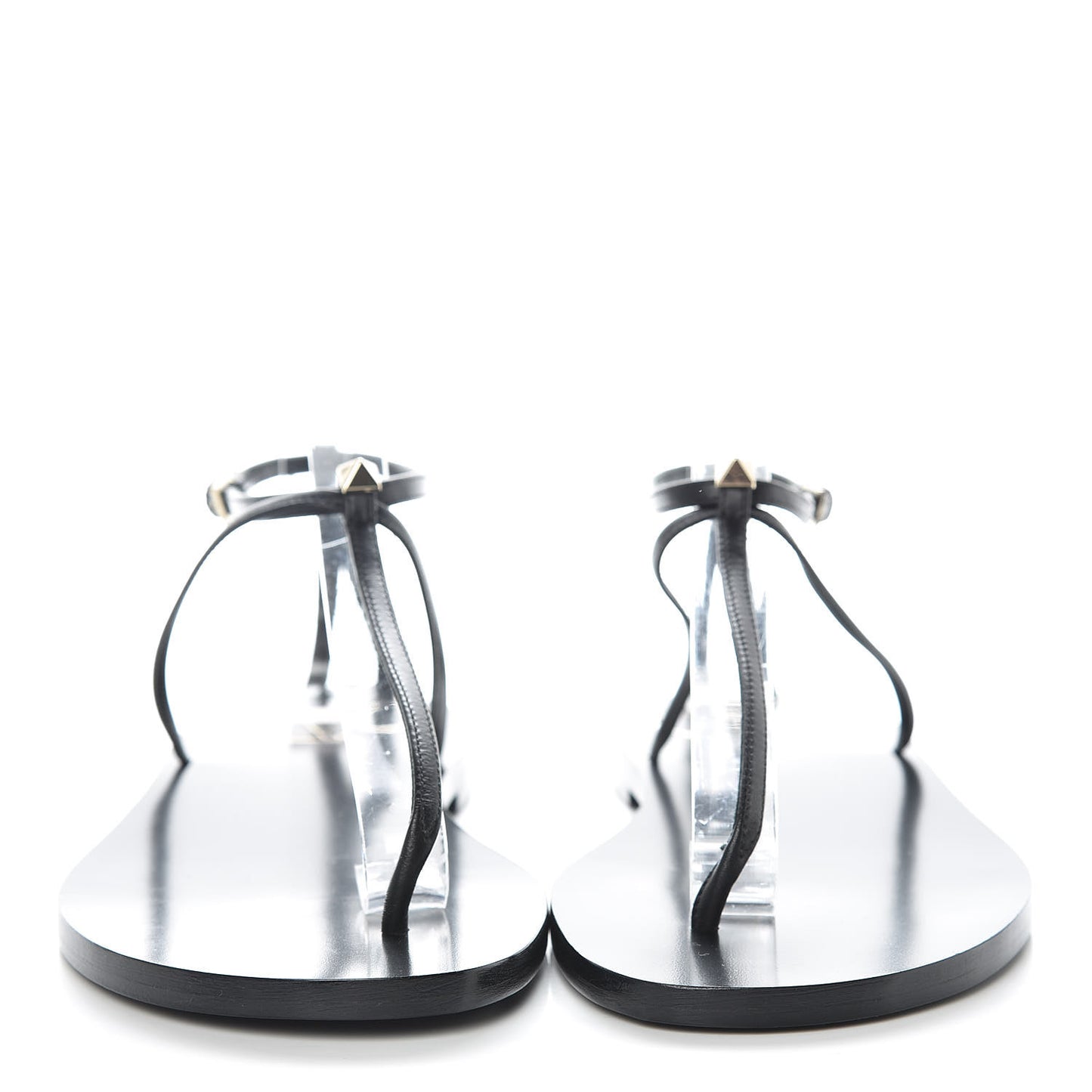 Calfskin Nude Rockstud T Strap Flat Thong Sandals 36 Black