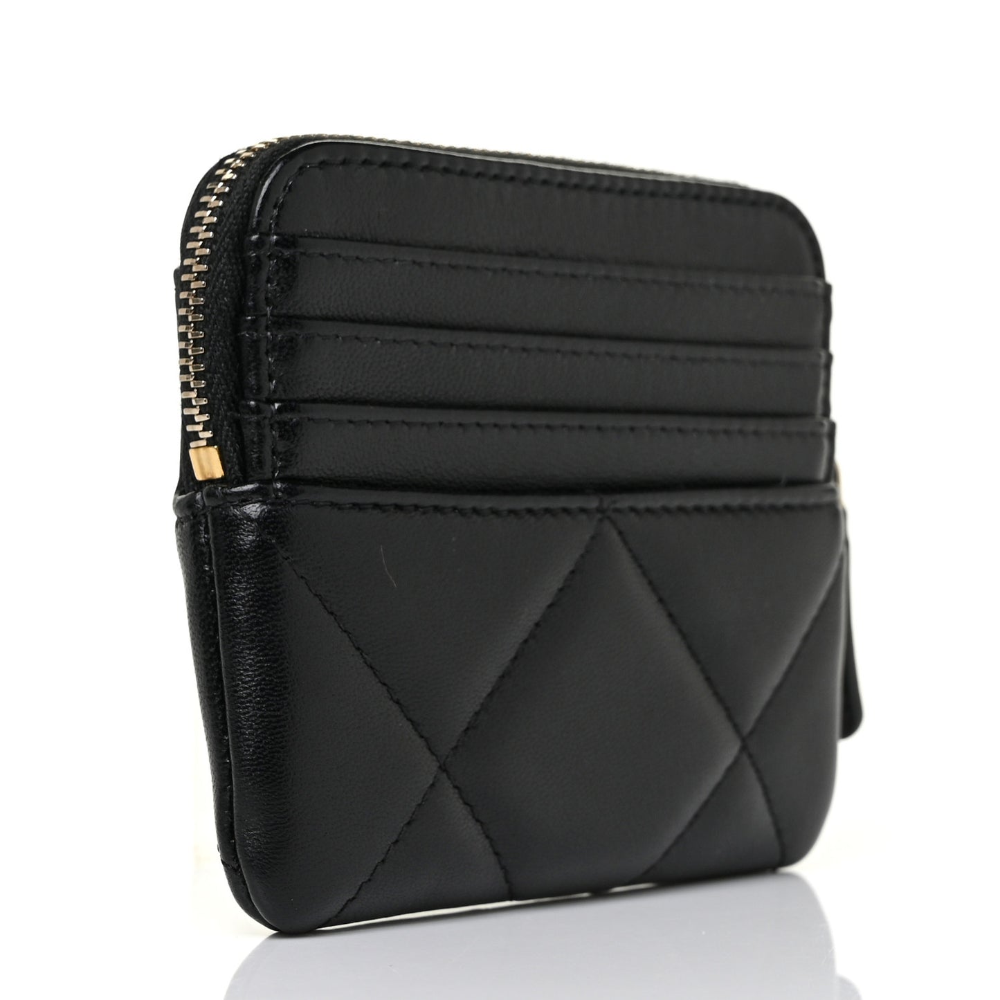 Lambskin Quilted Chanel 19 Zip Card Holder Wallet Black