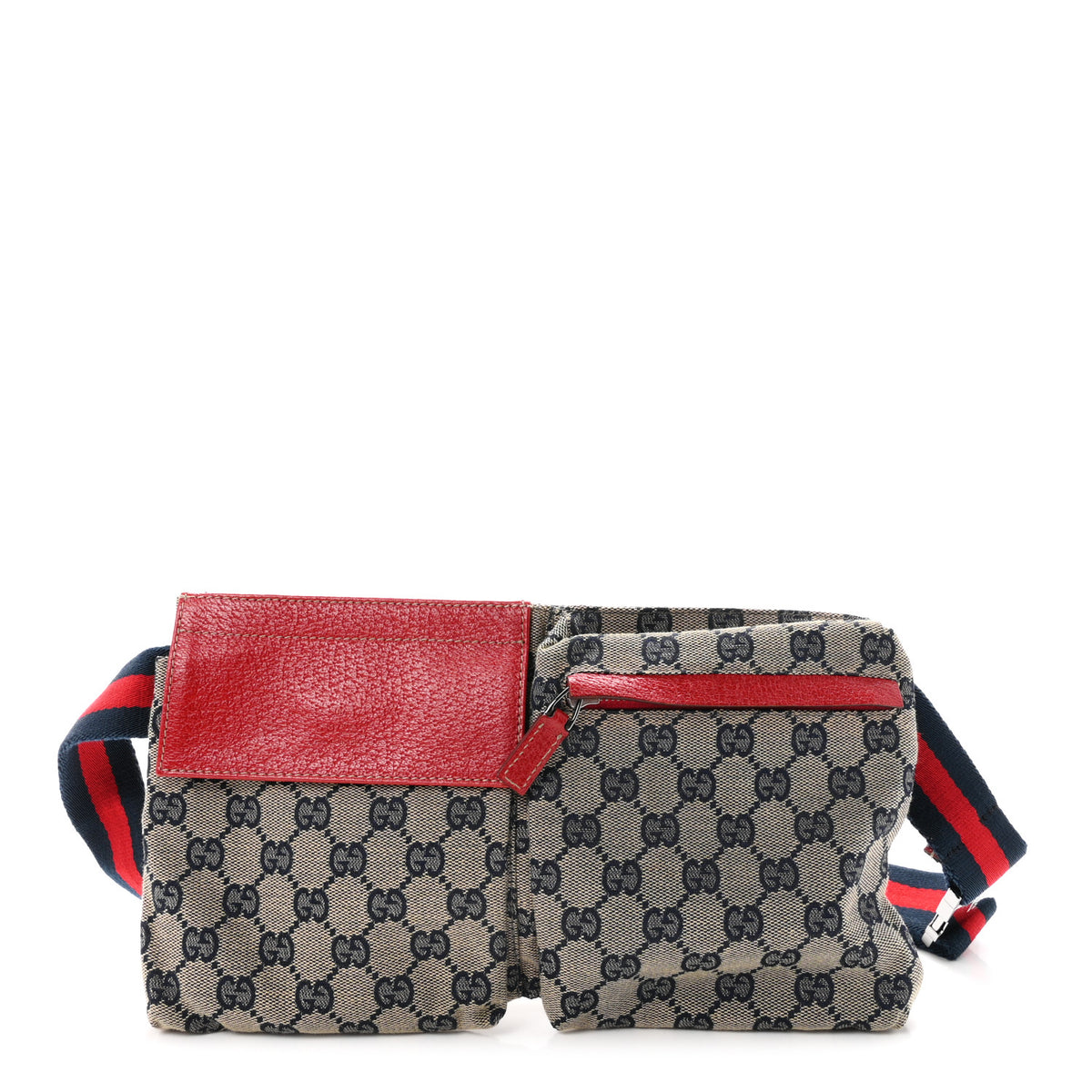 GG Monogram Web Double Pocket Belt Bag Navy Red