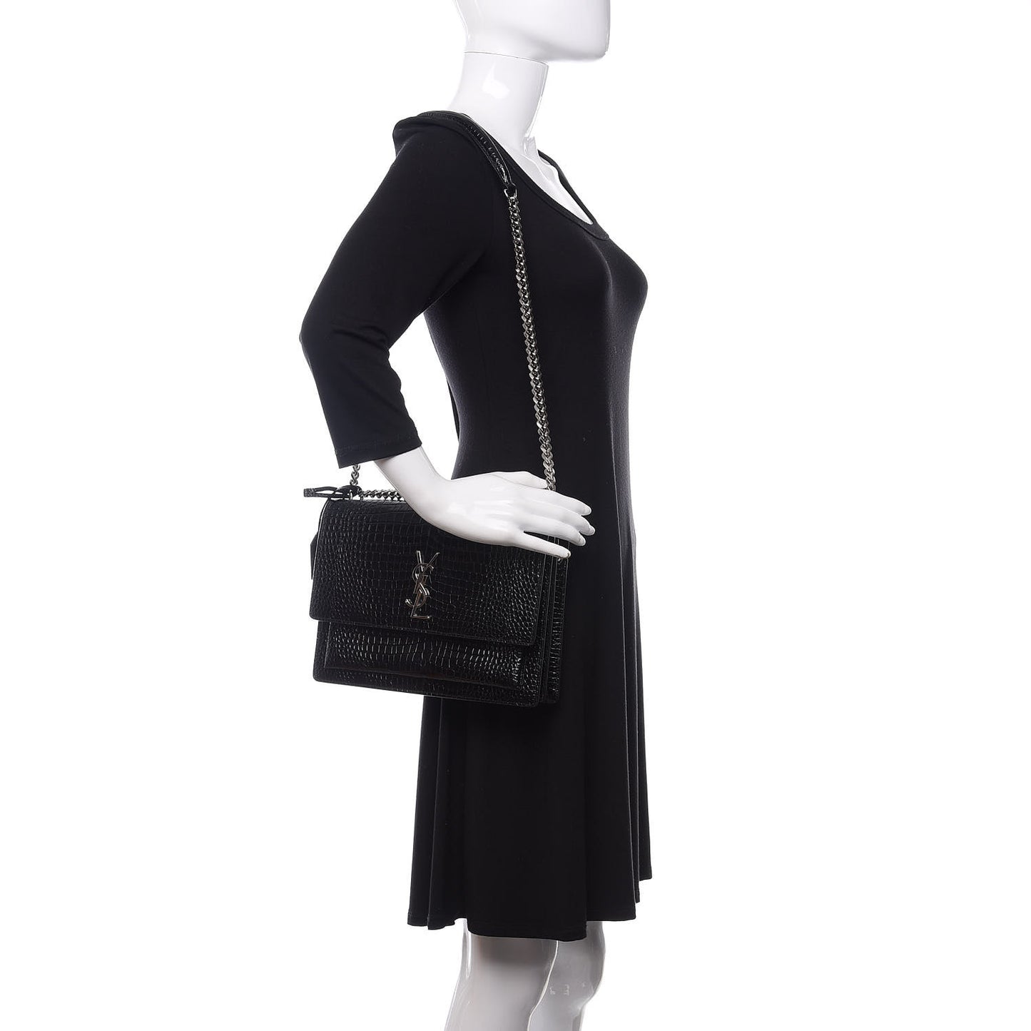 Calfskin Crocodile Embossed Medium Monogram Sunset Black