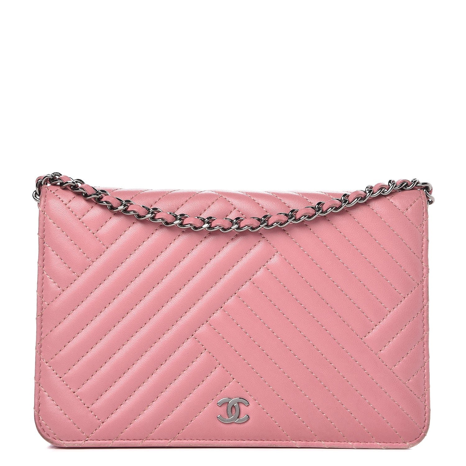 Chanel Lambskin Quilted Crossing Wallet on Chain WOC Pink 1 of 10