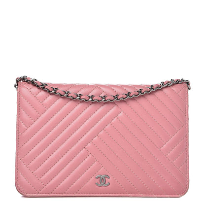 Chanel Lambskin Quilted Crossing Wallet on Chain WOC Pink 1 of 10