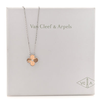 Van Cleef & Arpels 18K White Rose Gold Diamond Guilloche Vintage Alhambra Pendant Necklace 7 of 7