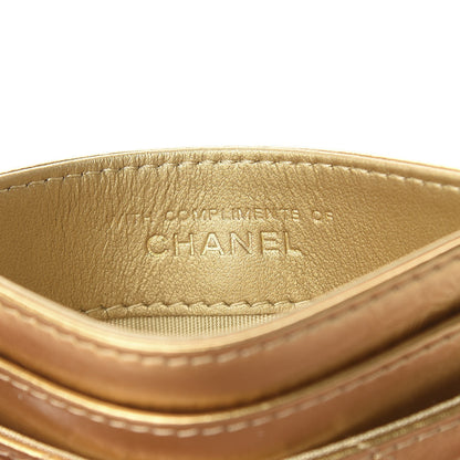 Chanel Aged Metallic Calfskin Pearl CC Quilted Card Holder Gold 7 of 9