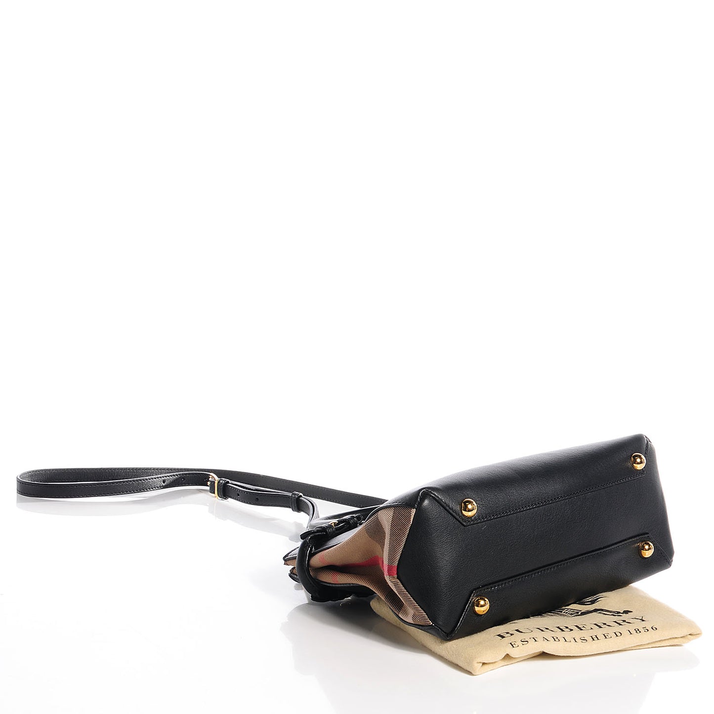 Calfskin House Check Small Banner Tote Black