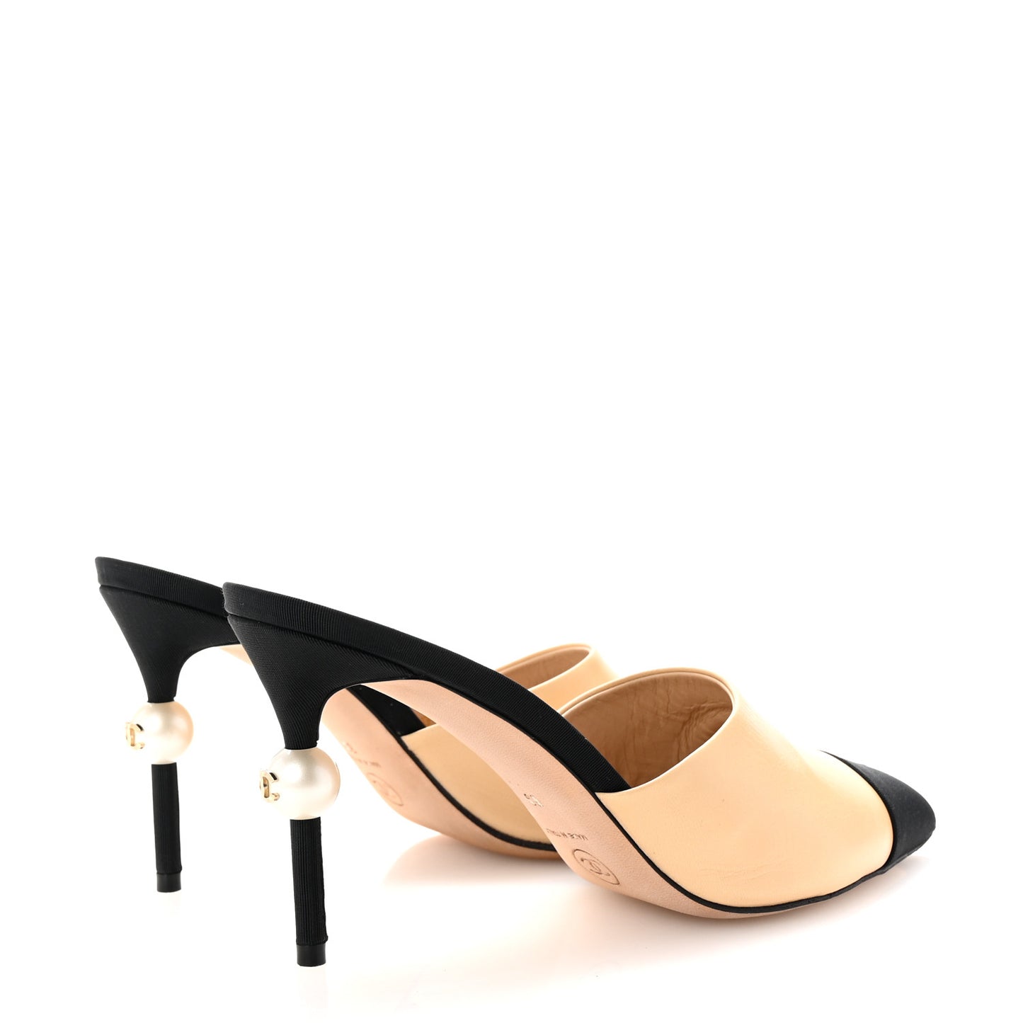 Goatskin Grosgrain Cap Toe Pearl Mule 39 Beige Black