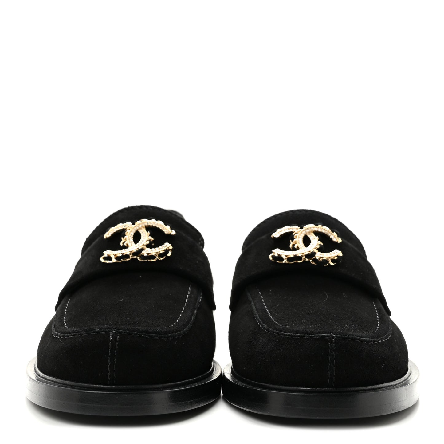 Suede Kidskin Crystal CC Loafers 37 Black