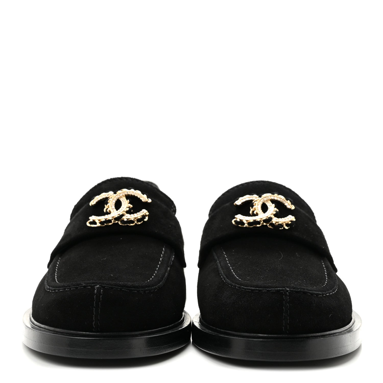 Chanel Suede Kidskin Crystal CC Loafers 37 Black 3 of 9
