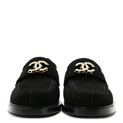 Chanel Suede Kidskin Crystal CC Loafers 37 Black 3 of 9