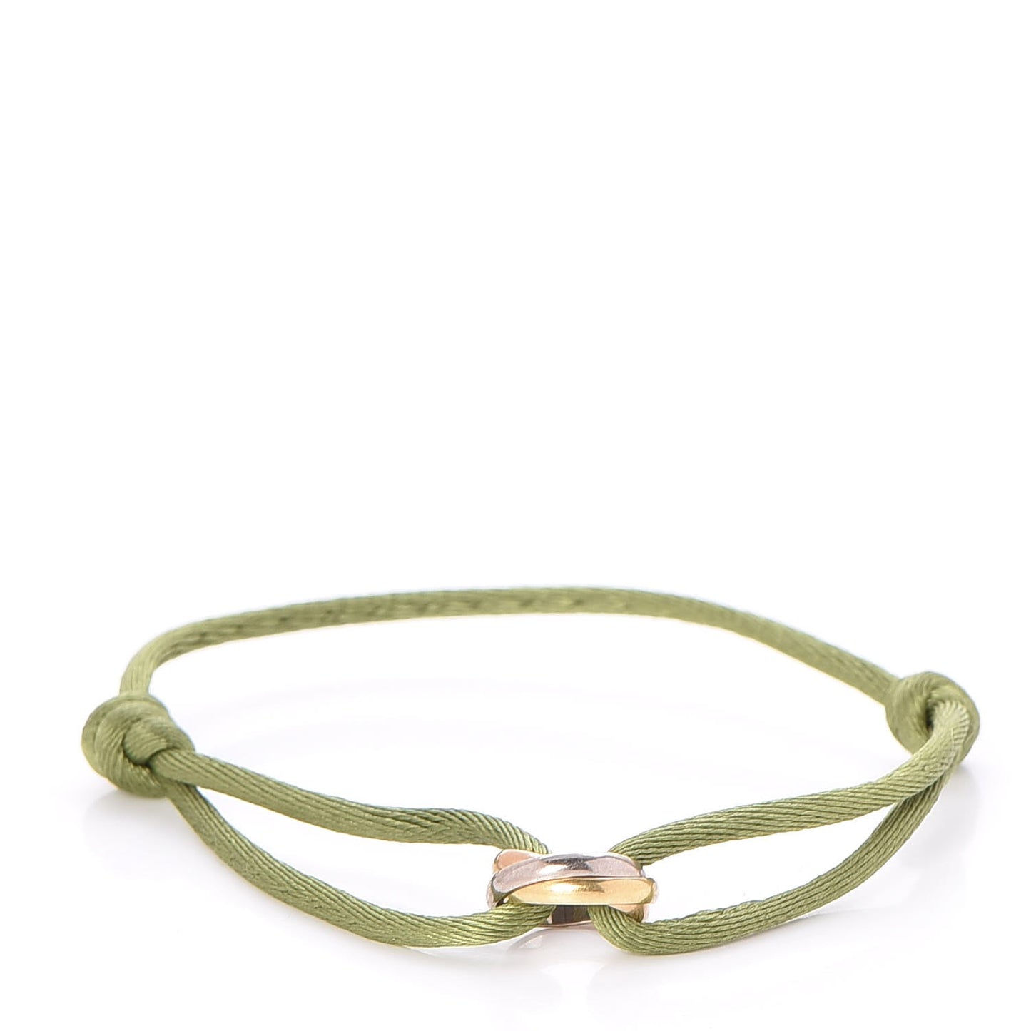 18K Pink Yellow White Gold Trinity Adjustable Cord Bracelet Green