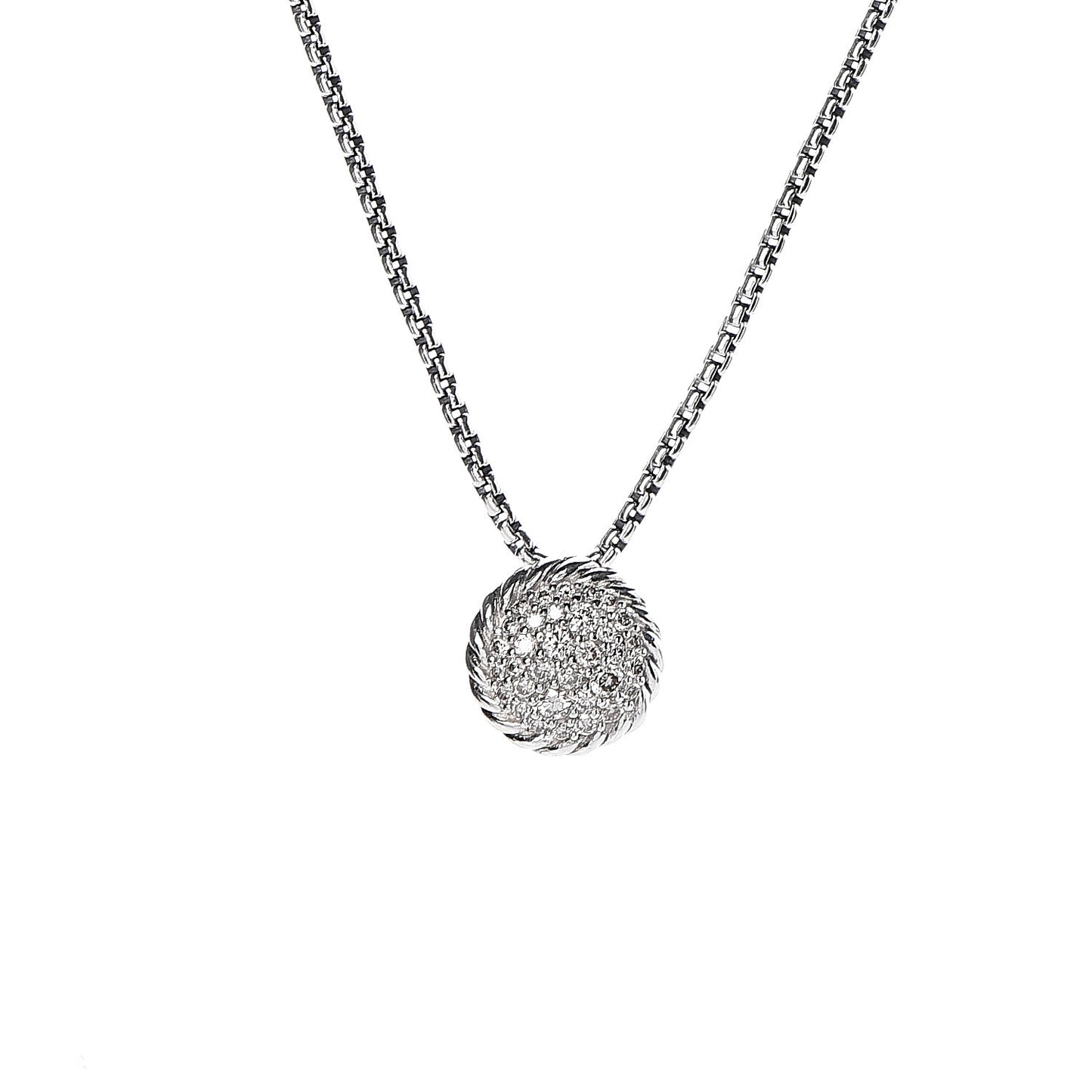 Sterling Silver Diamond 9mm Petite Pave Pendant Necklace