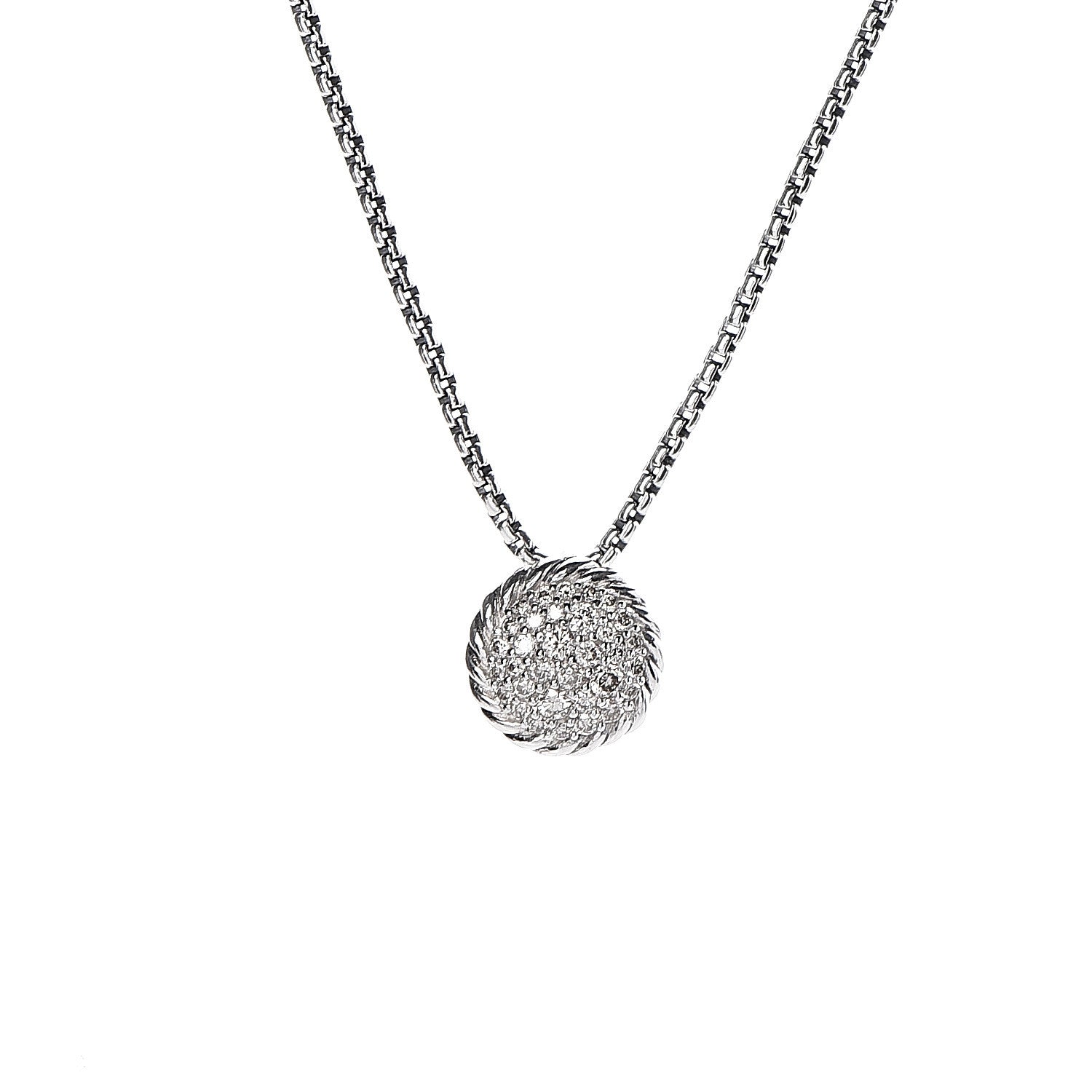 David Yurman Sterling Silver Diamond 9mm Petite Pave Pendant Necklace 4 of 5