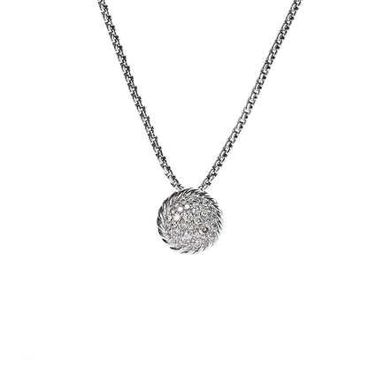 David Yurman Sterling Silver Diamond 9mm Petite Pave Pendant Necklace 4 of 5