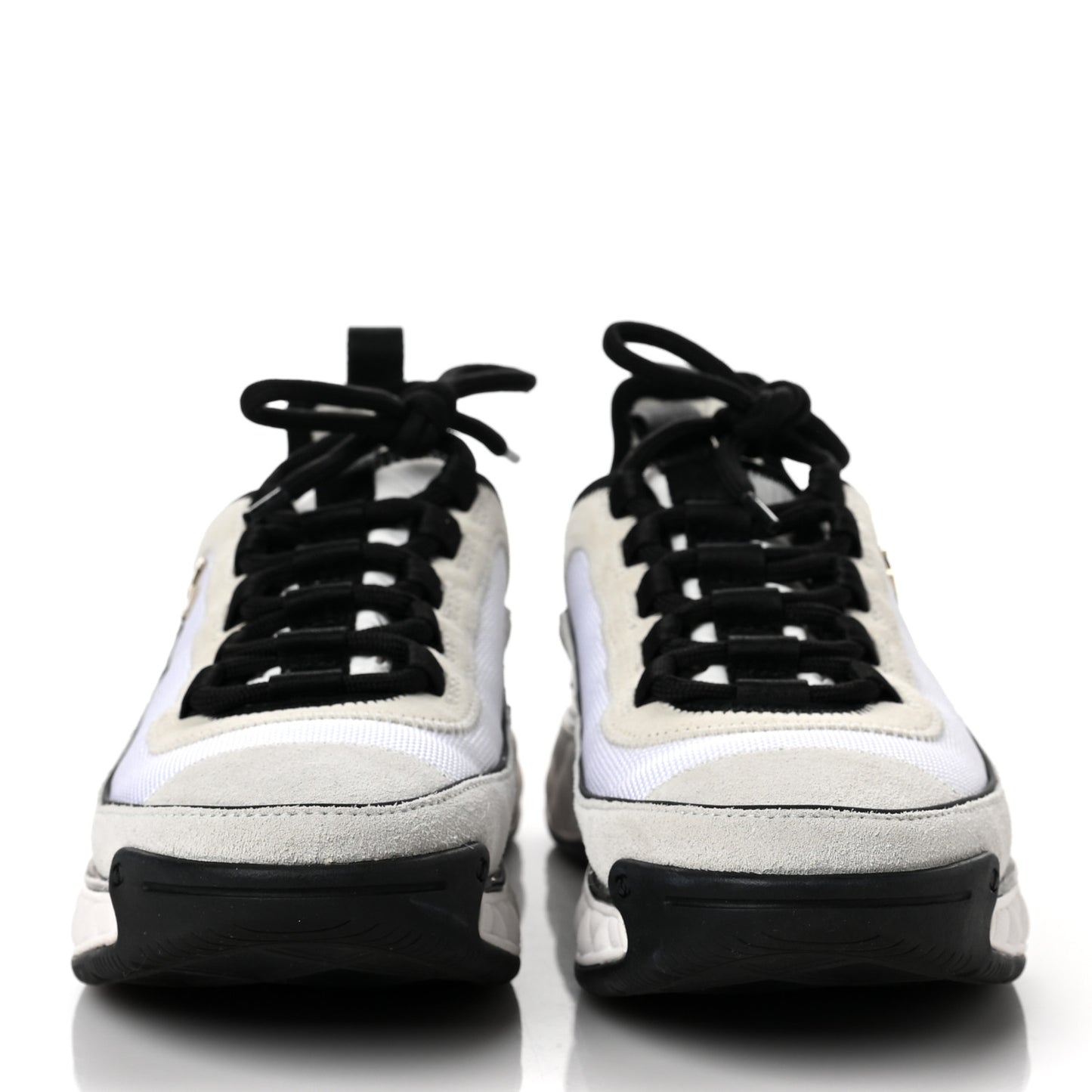 Velvet Calfskin Mixed Fibers CC Sneakers 38 White Black