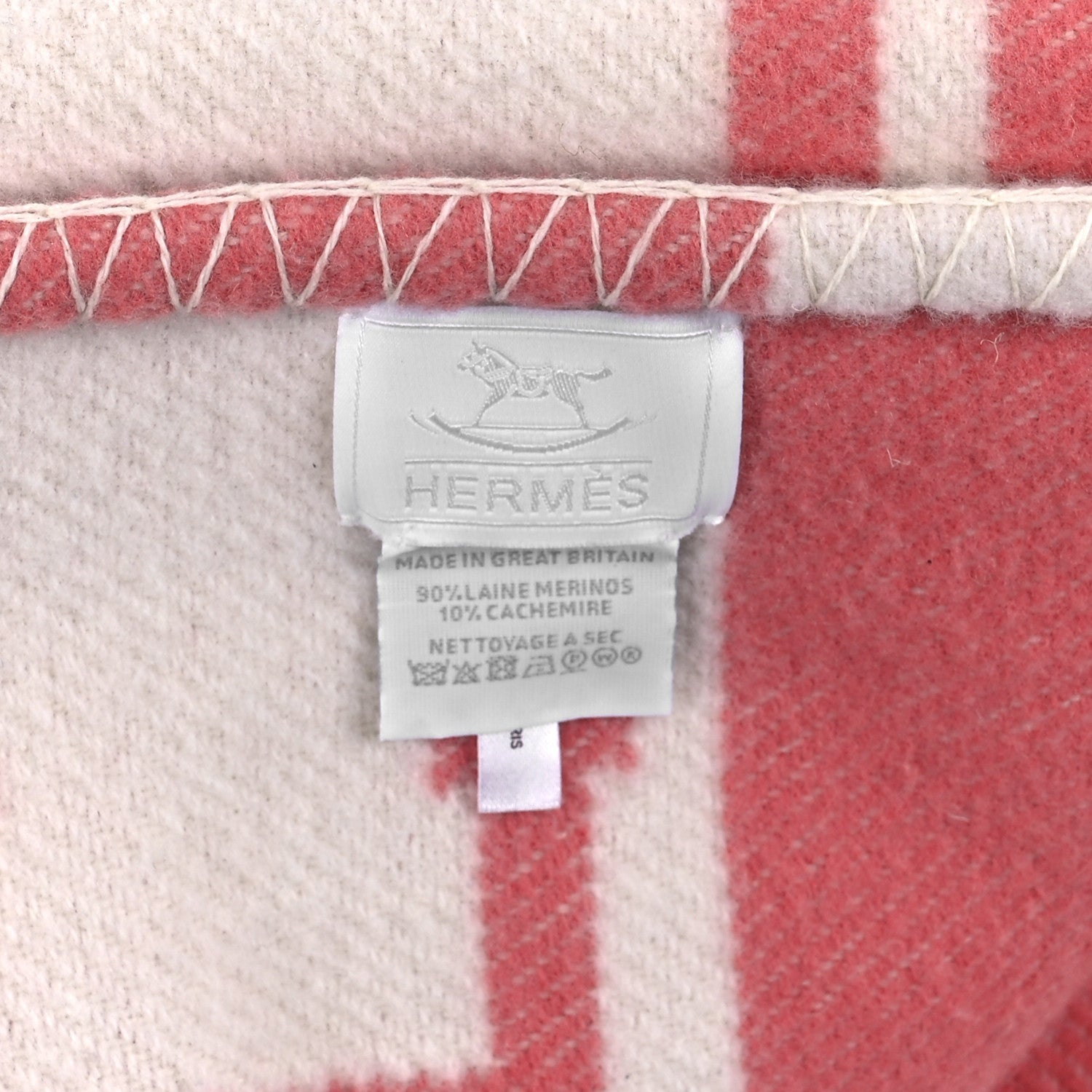 Hermes Wool Cashmere Avalon Baby Blanket Rose Airelle White 3 of 4