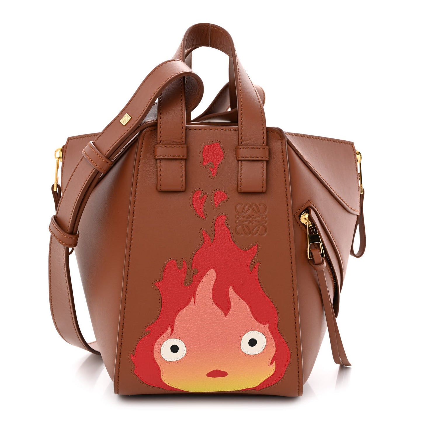X HOWLS MOVING CASTLE Satin Calfskin Calcifer Hammock Shoulder Bag Rust