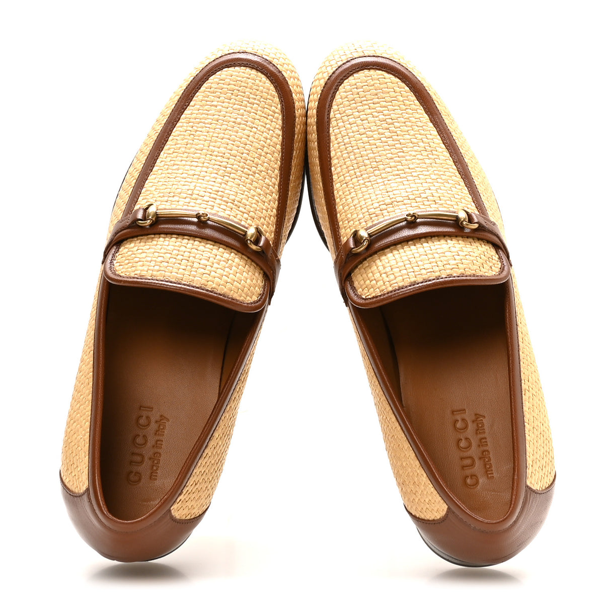 Gucci Straw Goatskin Horsebit Mens Loafers 10 Natural Cuir 2 of 9