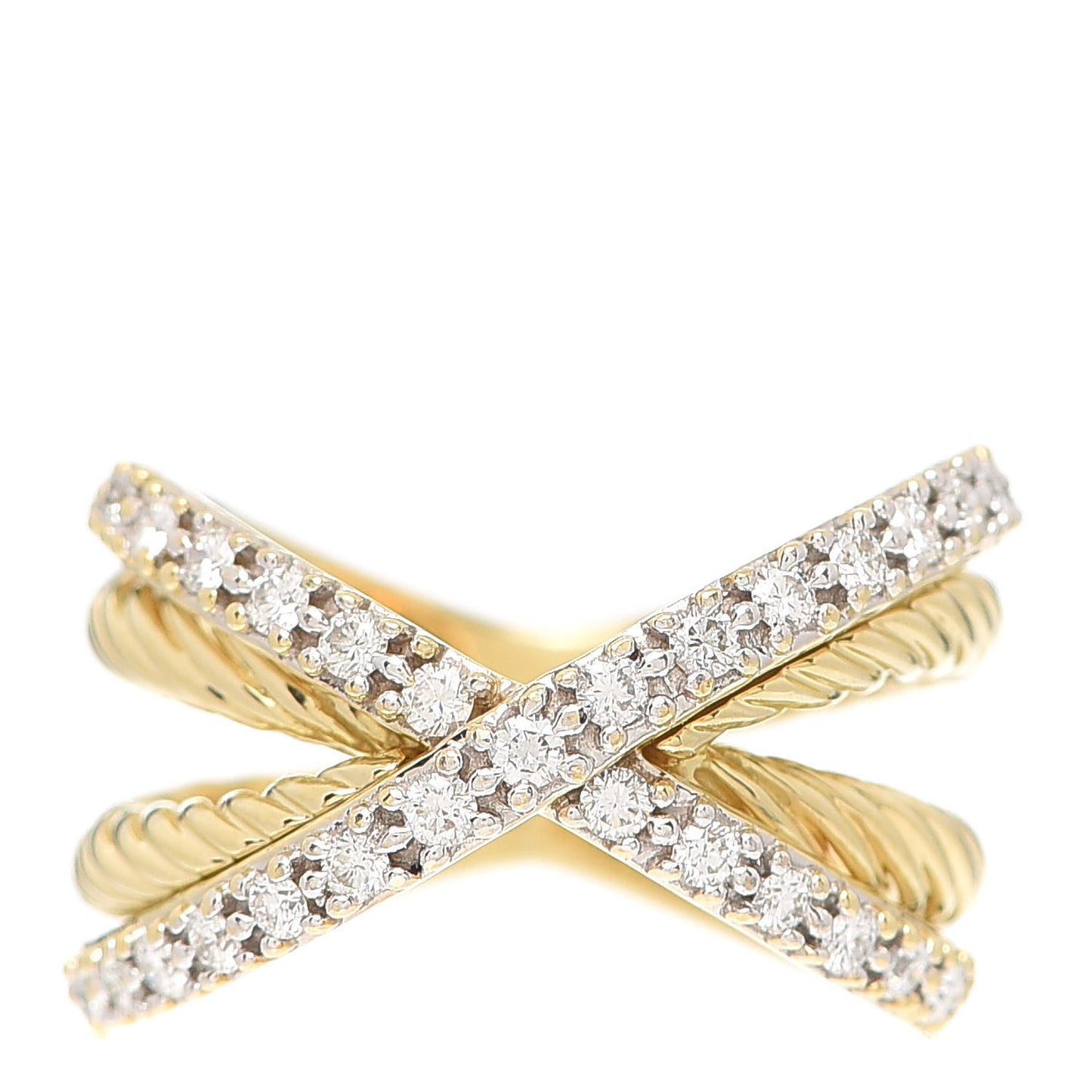18K Yellow Gold Diamond X Crossover Cable Ring 50 5.25