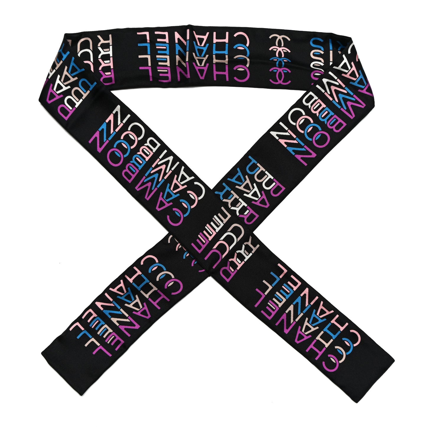 Silk Logo Rue Cambon Bandeau Scarf Black Multicolor