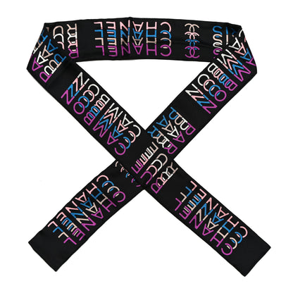 Chanel Silk Logo Rue Cambon Bandeau Scarf Black Multicolor 1 of 3