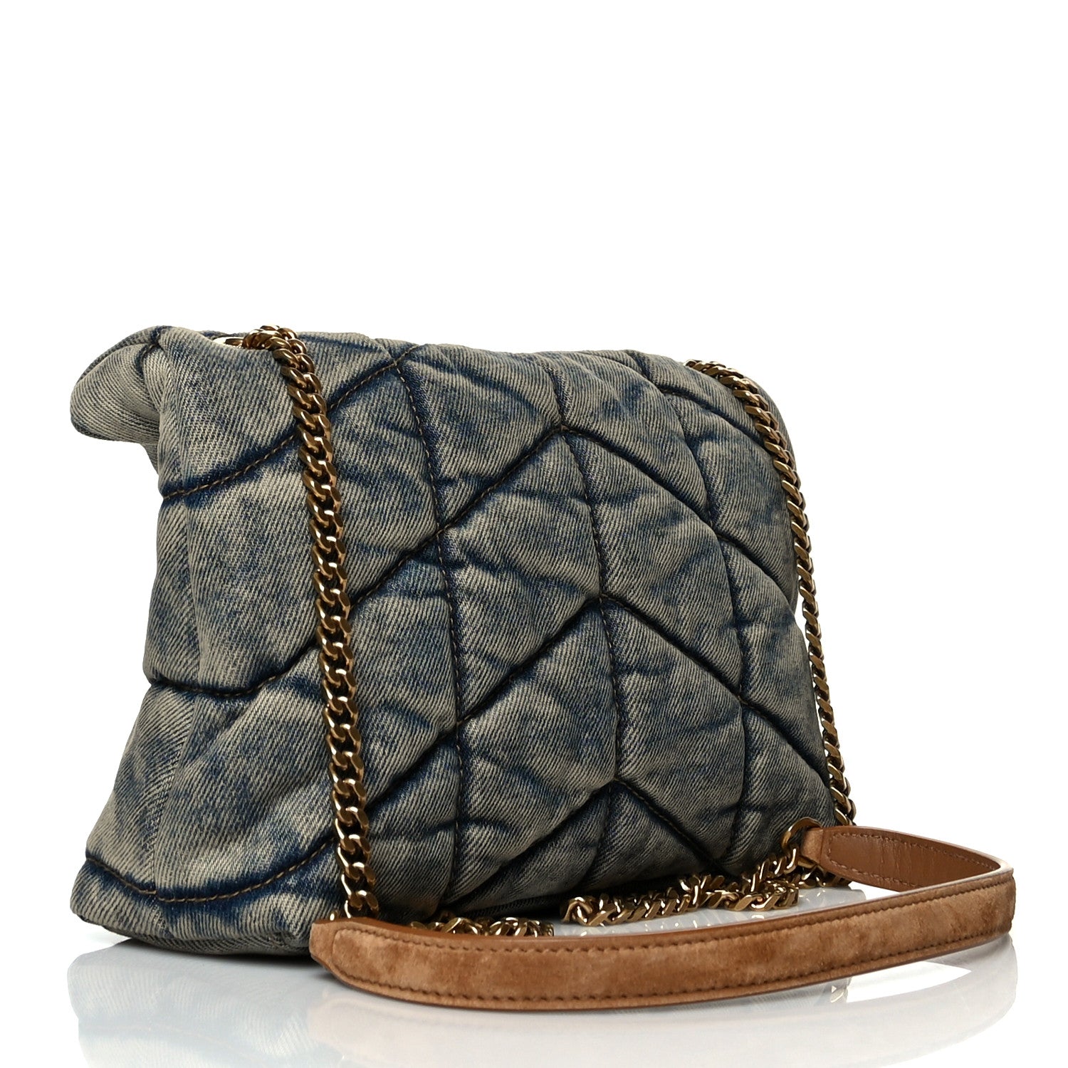 Saint Laurent Denim Quilted Toy Loulou Puffer Monogram Chain Satchel Rodeo Blue 2 of 9