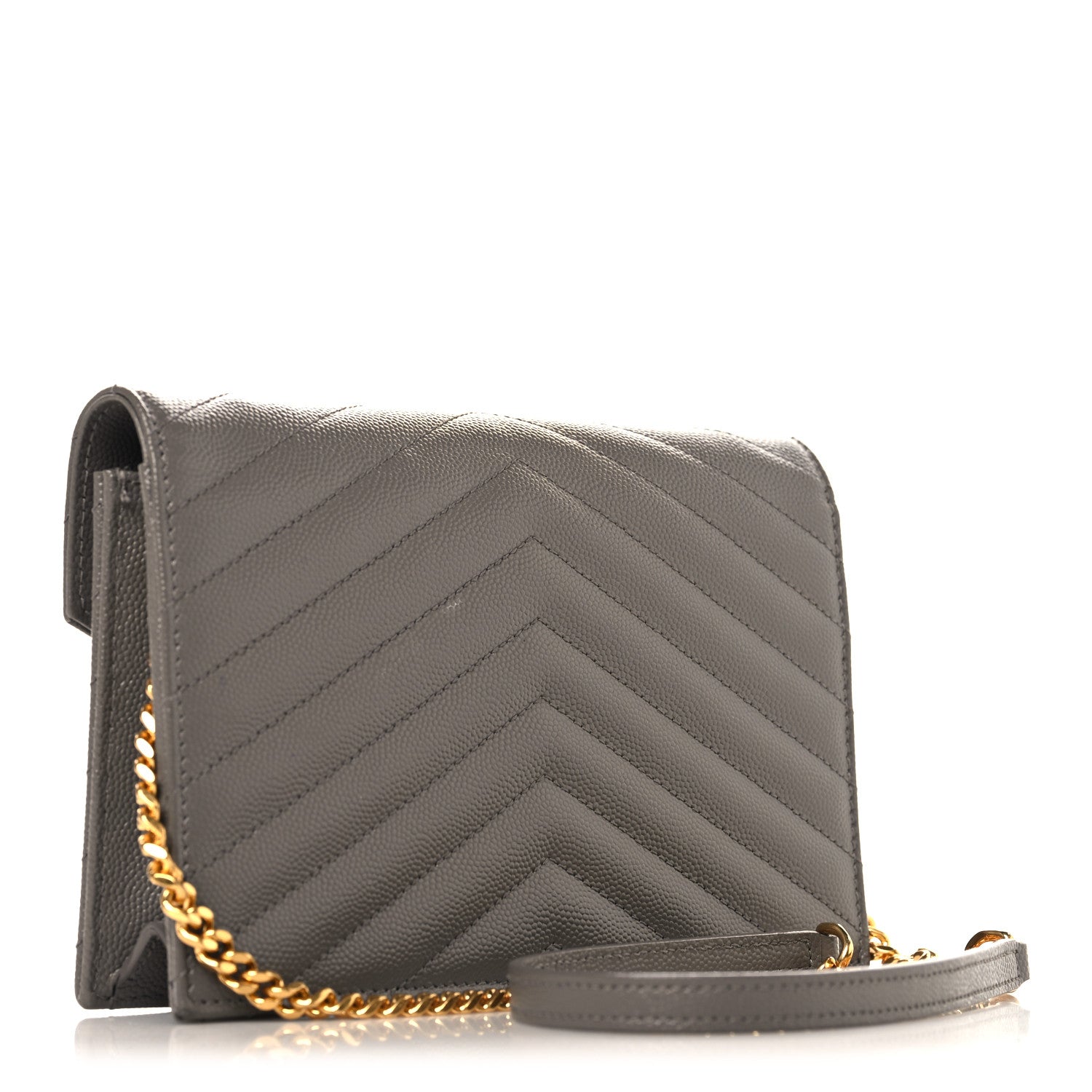 Saint Laurent Grain De Poudre Matelasse Chevron Monogram Envelope Chain Wallet Fog 3 of 11