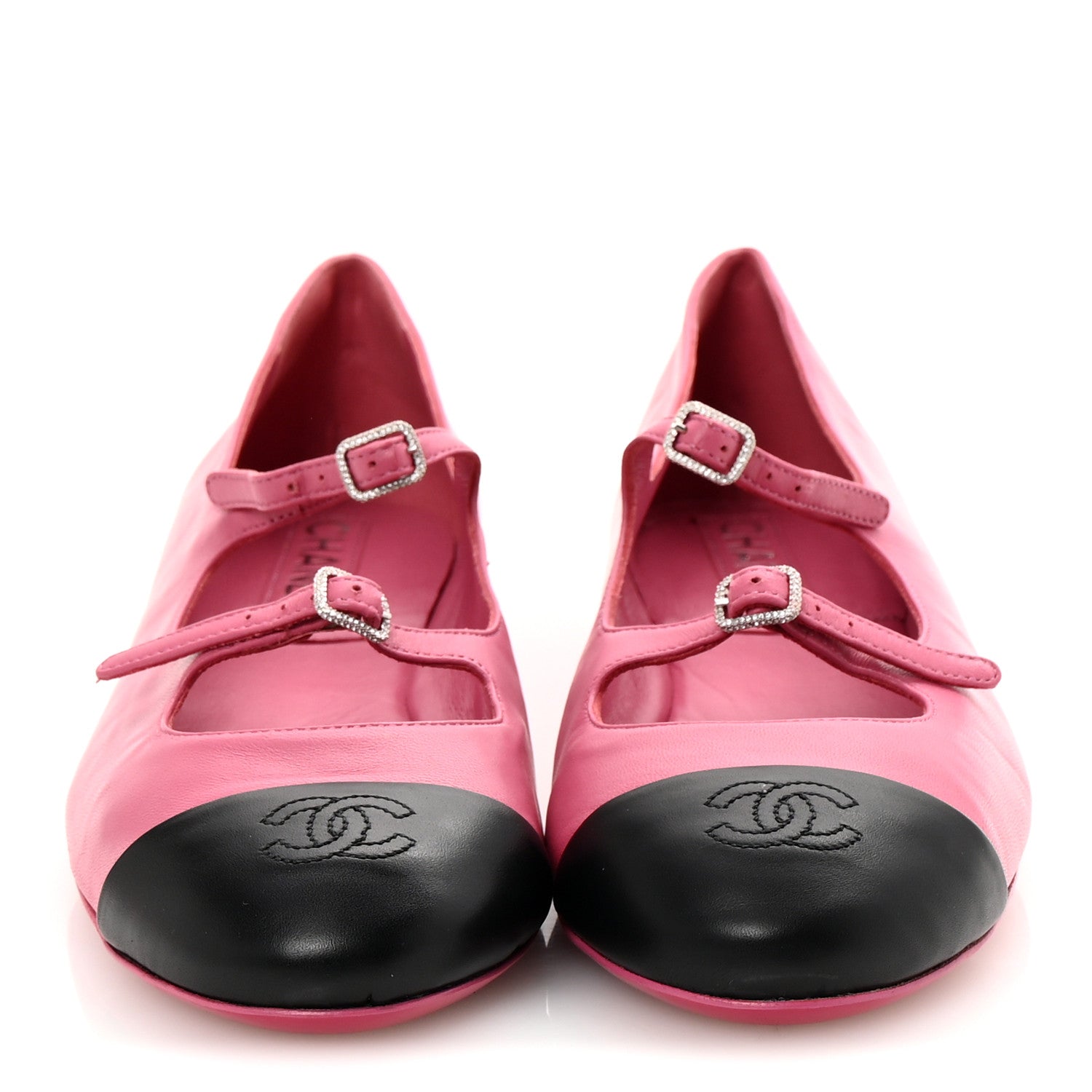 Chanel Lambskin Mary Jane Flats 41 Pink Black 3 of 11