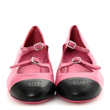 Chanel Lambskin Mary Jane Flats 41 Pink Black 3 of 11