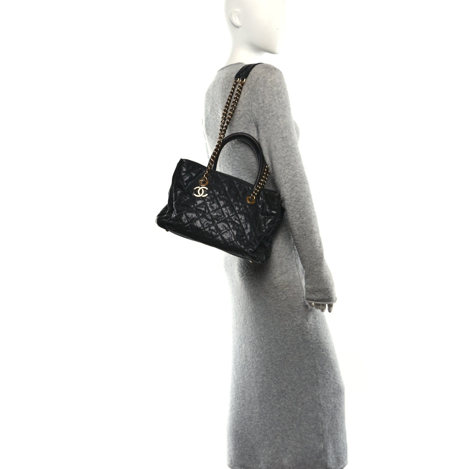 Chanel Glazed Caviar Quilted Small Shiva Tote Tote Black 2 of 10