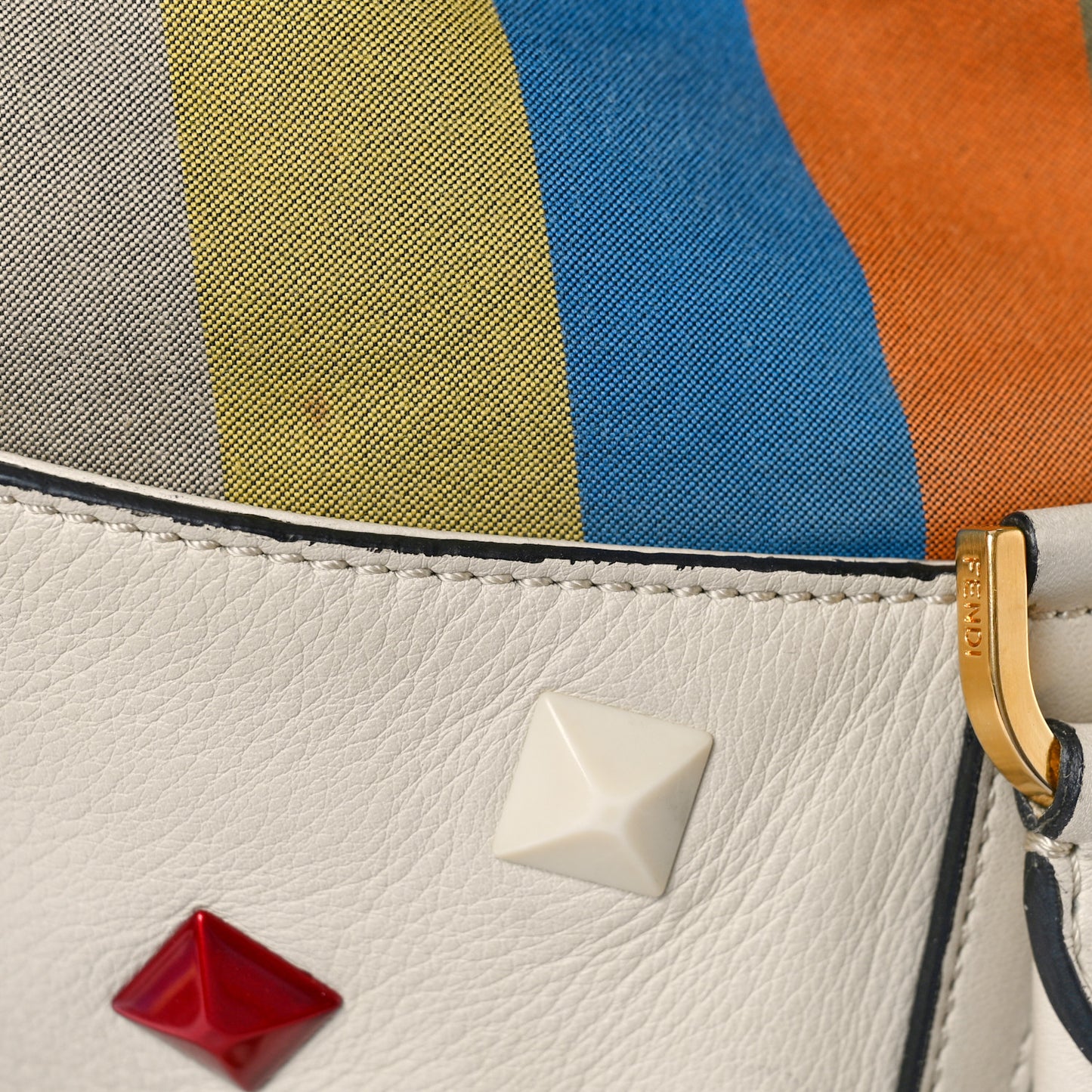 Calfskin Studded Medium B Fab Drawstring Tote Milk Multicolor