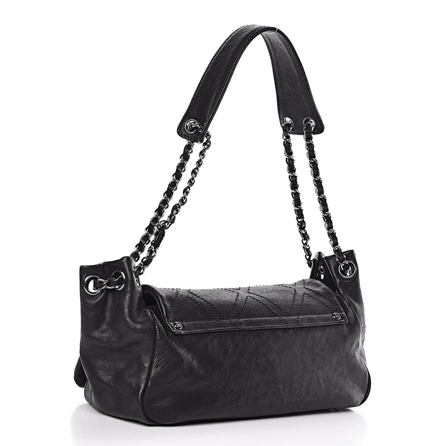 Calfskin Diamond Stitch Accordion Flap Black