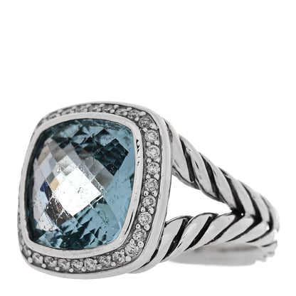 David Yurman Sterling Silver Diamond Blue Topaz 11mm Albion Ring 52 6 3 of 5