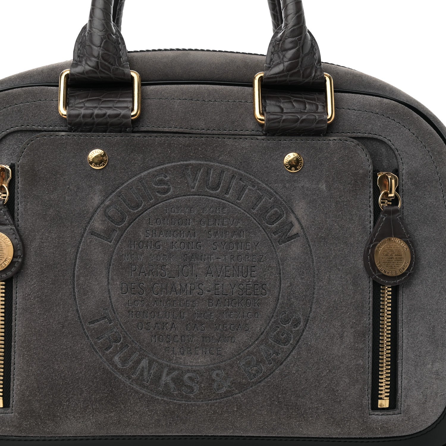 Louis Vuitton Suede Stamped Havane Bowler GM Grey 8 of 10