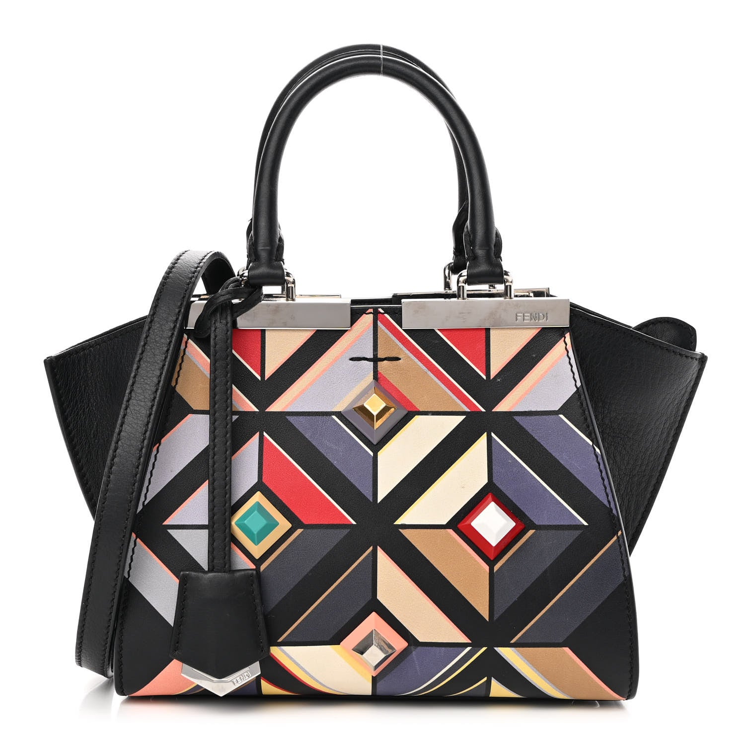 Fendi Calfskin Studded Diamond Mini 3Jours Tote Black Multicolor 1 of 12