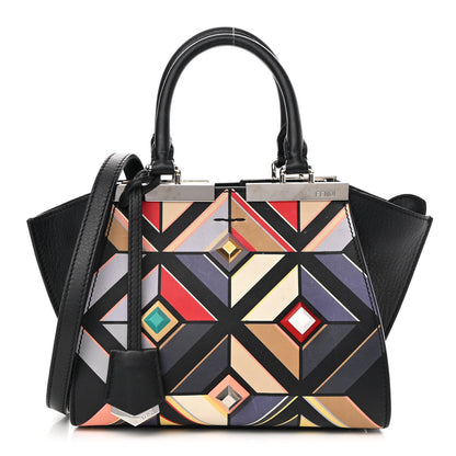 Fendi Calfskin Studded Diamond Mini 3Jours Tote Black Multicolor 1 of 12