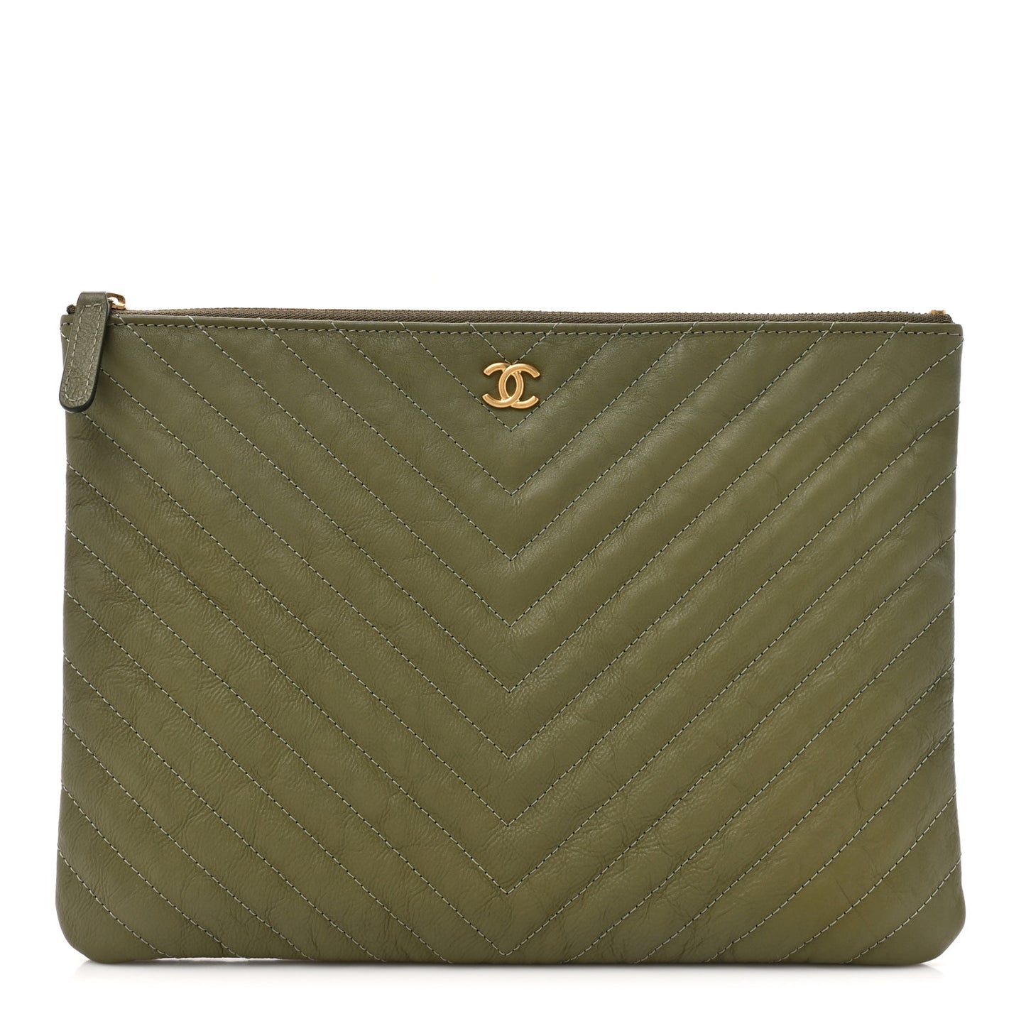 Calfskin Chevron Quilted Medium Cosmetic Case Khaki