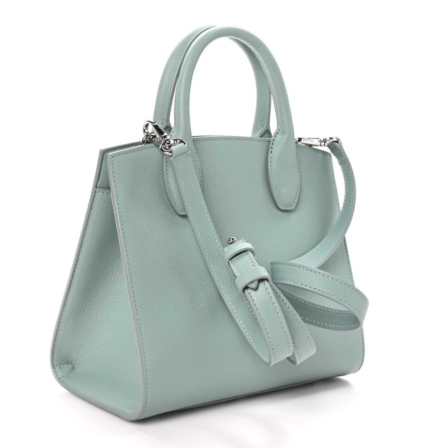 Hammered Calfskin Small The Studio Box Bag Aqua Green