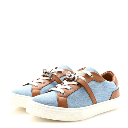 Hermes Denim Calfskin Day Sneakers 38 Blue Clair Gold 4 of 9