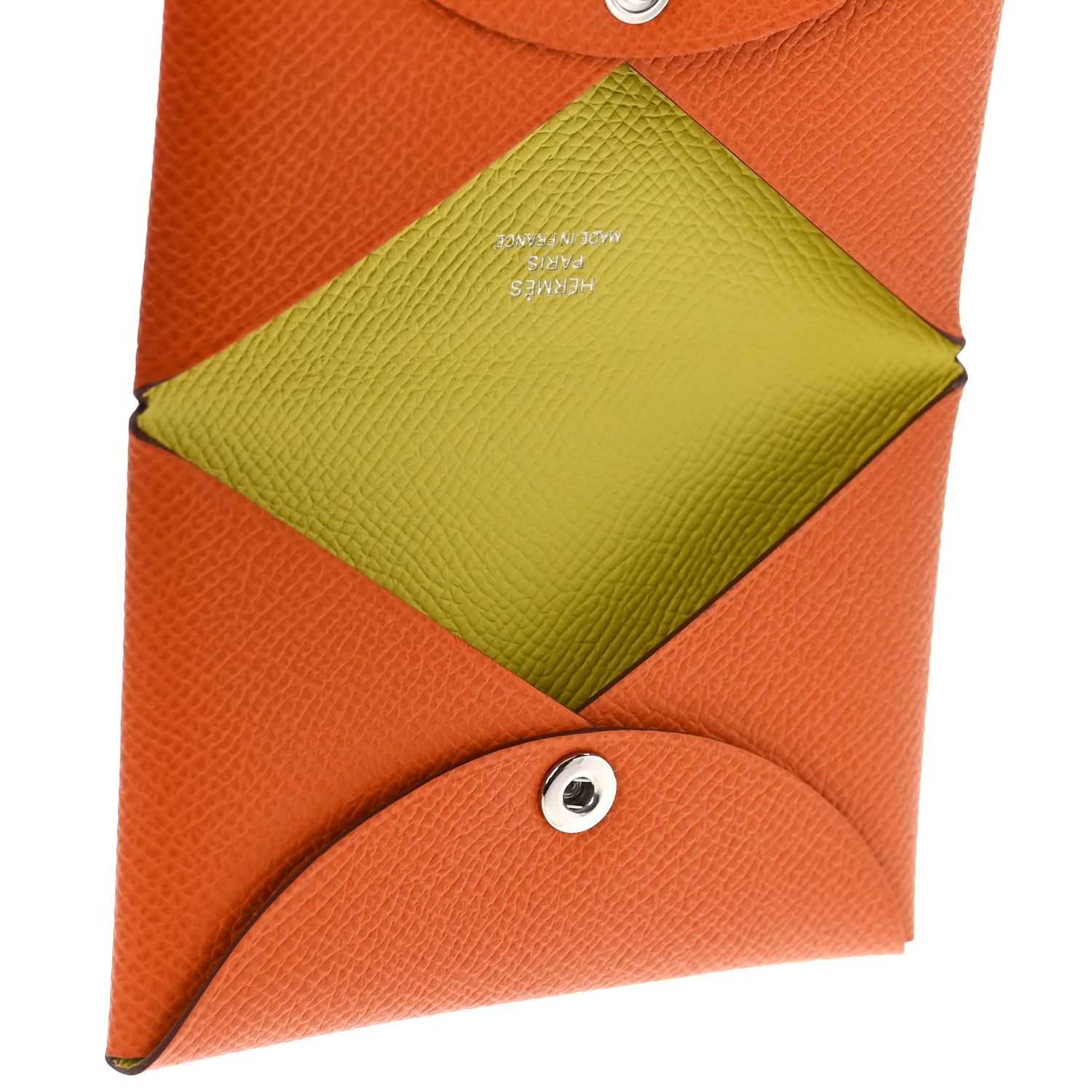 Hermes Epsom Verso Calvi Card Case Orange Lime 5 of 9
