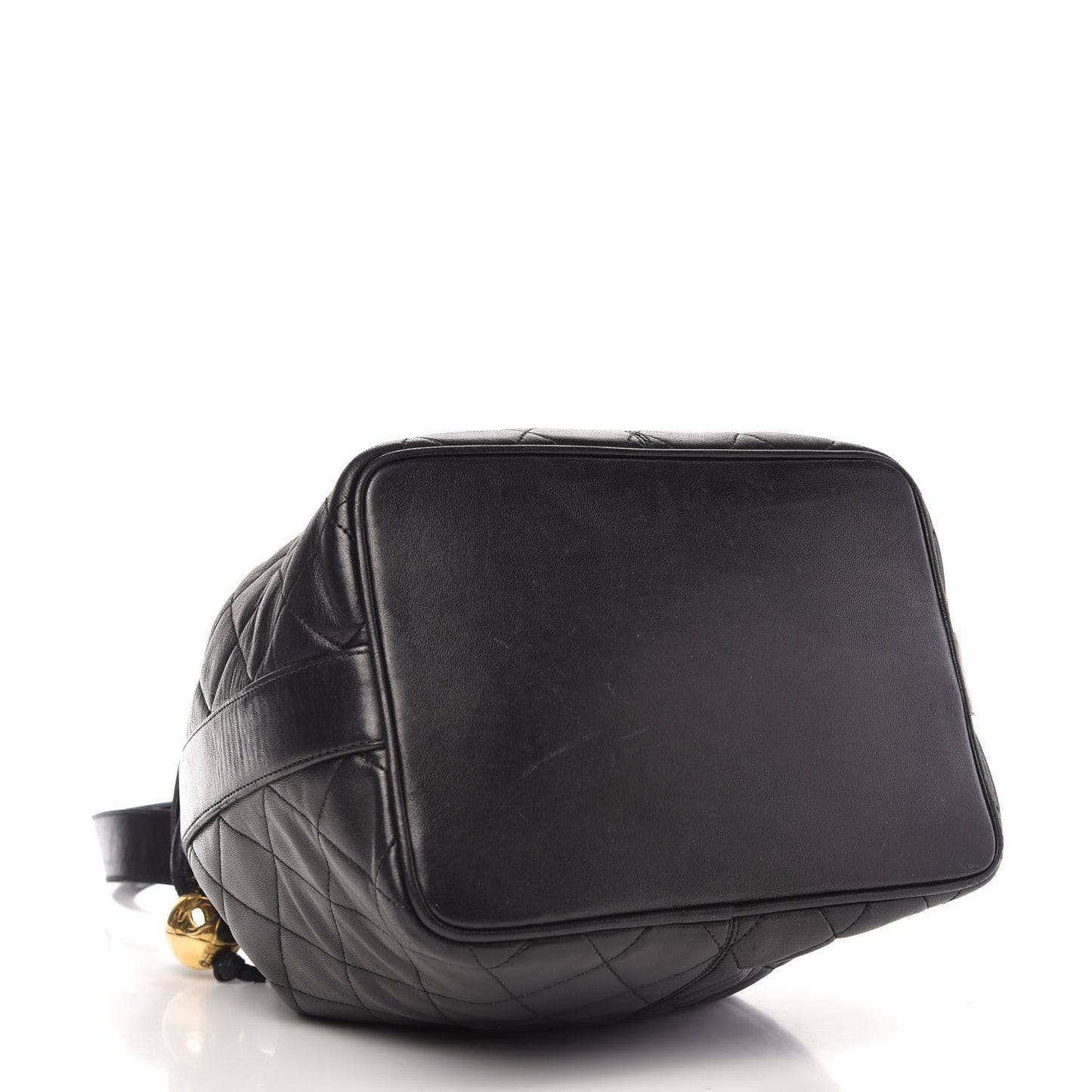 Lambskin Quilted Drawstring Shoulder Bag Black