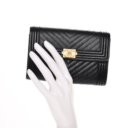Chanel Caviar Chevron Quilted Small Boy Flap Wallet Black 2 of 8
