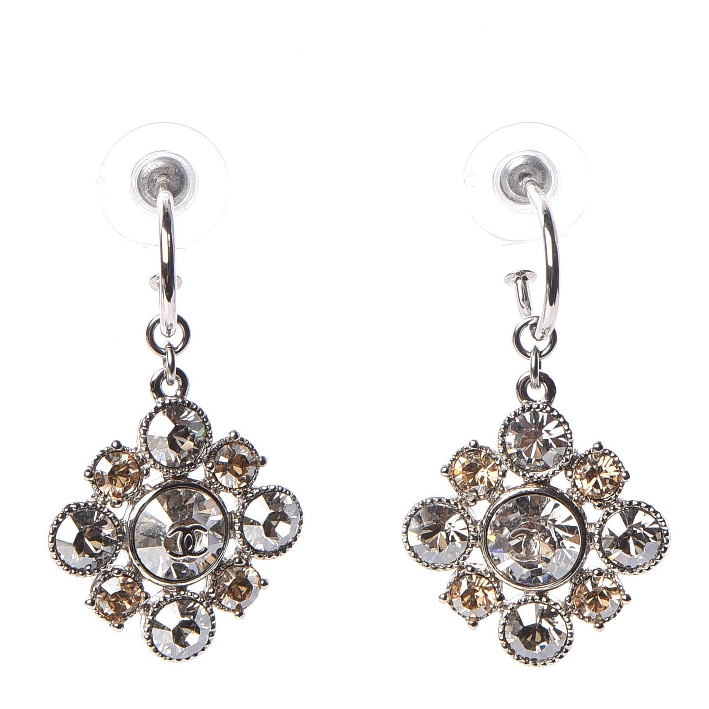 Crystal CC Drop Earrings Silver