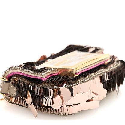 Fendi Sequin Paillettes Shiny Nappa Sex and the City Nano Maxi Buckle Baguette Charm Tortora 9 of 10