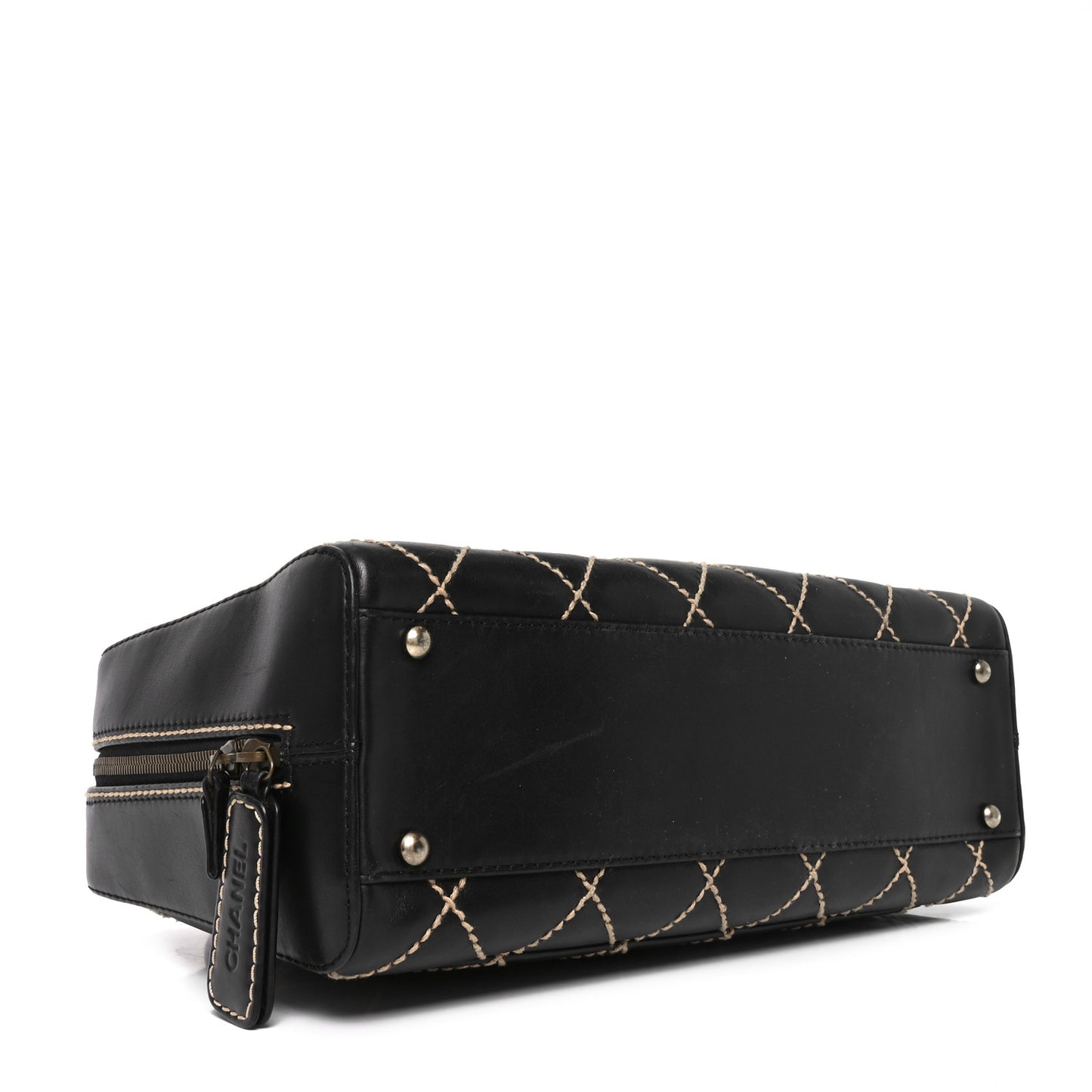 Calfskin Wild Stitch Top Handle Bag Black
