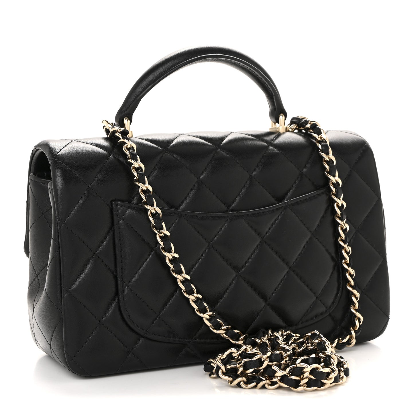 Lambskin Quilted Mini Top Handle Rectangular Flap Black