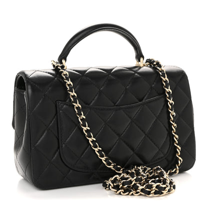 Chanel Lambskin Quilted Mini Top Handle Rectangular Flap Black 3 of 12