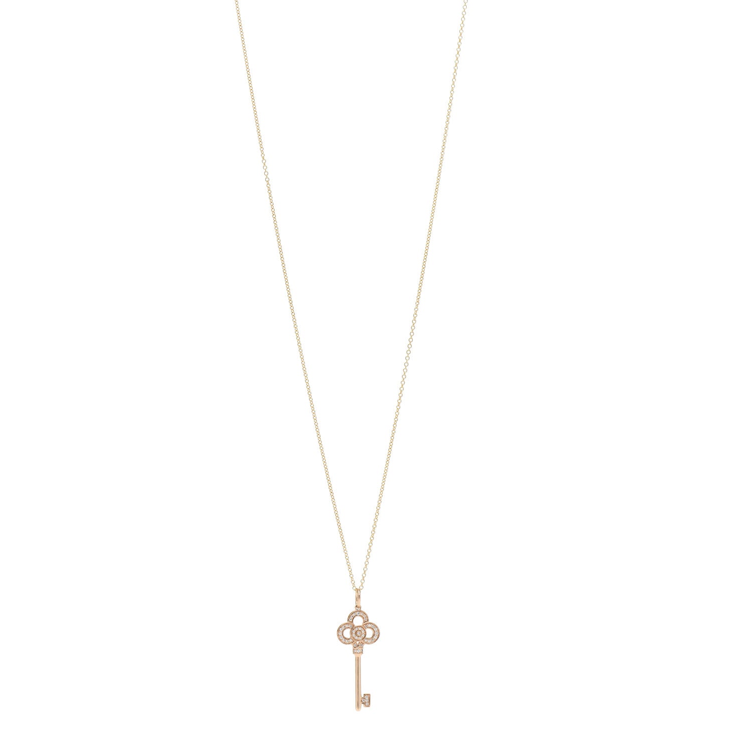 Tiffany 18K Rose Gold Diamond Mini Crown Key Pendant Necklace 1 of 5