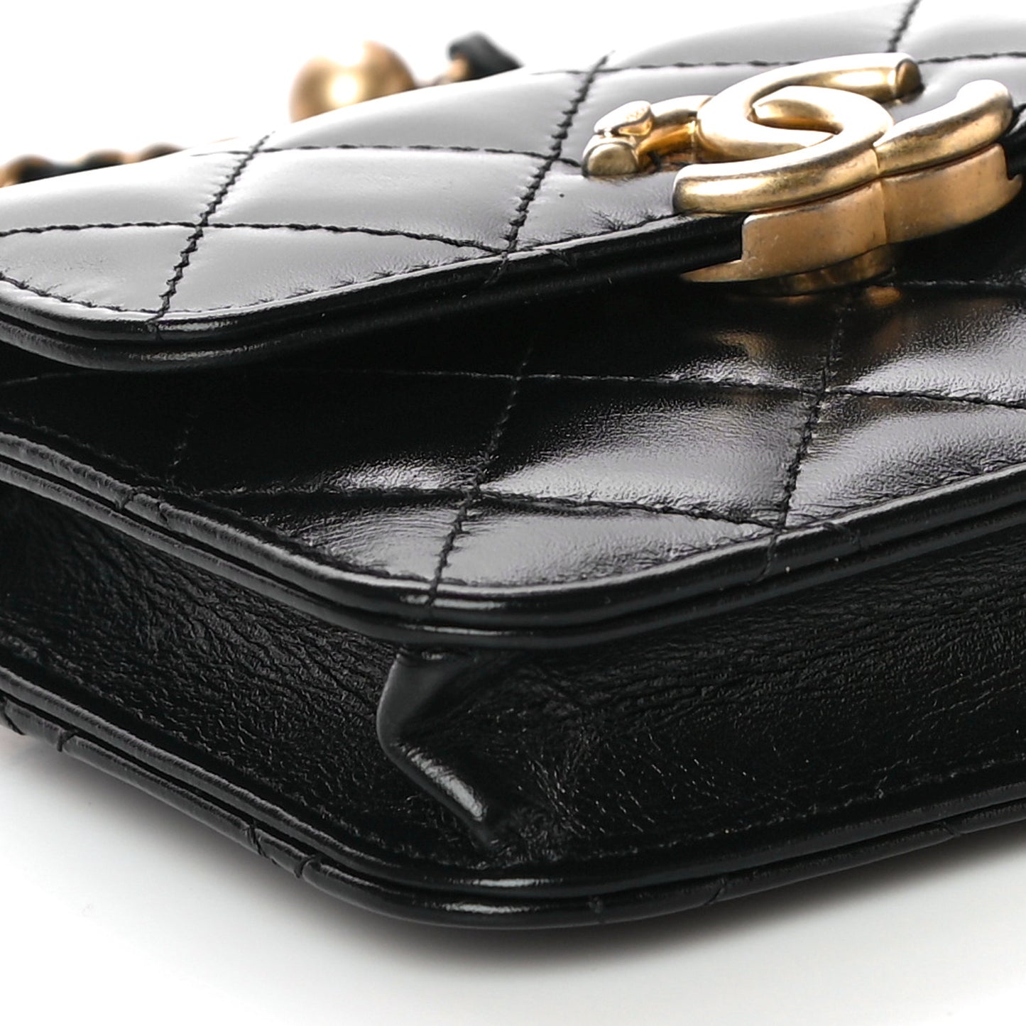 Calfskin Quilted Perfect Fit Coin Purse With Chain Black